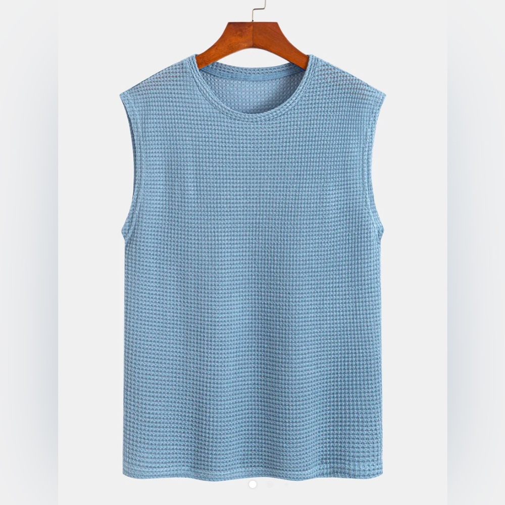 Sleeveless Light Blue Waffle Knit Top
